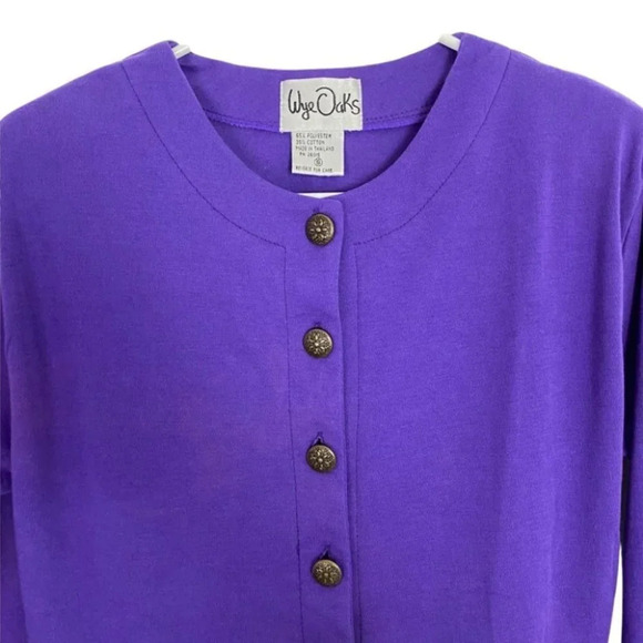 Vintage 80s Retro Granny Button Down Knit Jacket Blouse Size Small Purple - Picture 3 of 12